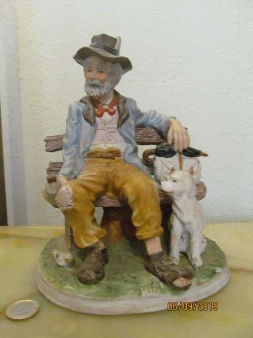 VERDI !! Vintage Fine Bisque Porcelain Italian Old Man with Dog Figurine in the Capodimonte Style