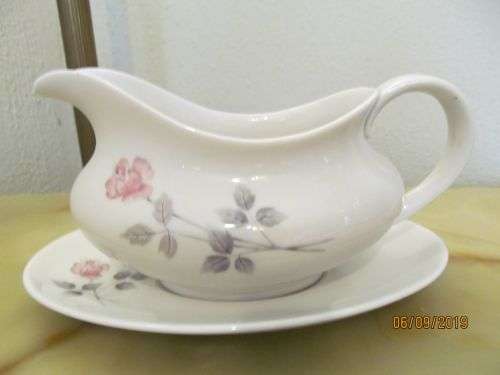 ROYAL DOULTON !! Vintage 1961-1978 Royal Doulton Large Fine Porcelain Gravy Boat & Tray- Pillar Rose