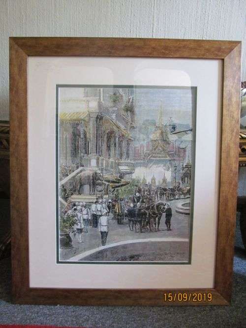 GRAND PALACE !! Framed Vintage Color Print - Palais Royal a Bangkok - Print Signed