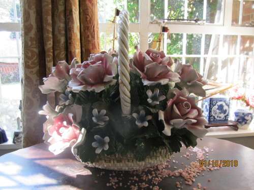 CAPODIMONTE!! Giant Flower Basket Centerpiece by Capodimonte Mid 20c