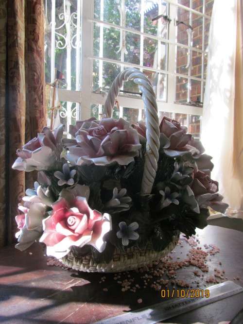 CAPODIMONTE!! Giant Flower Basket Centerpiece by Capodimonte Mid 20c