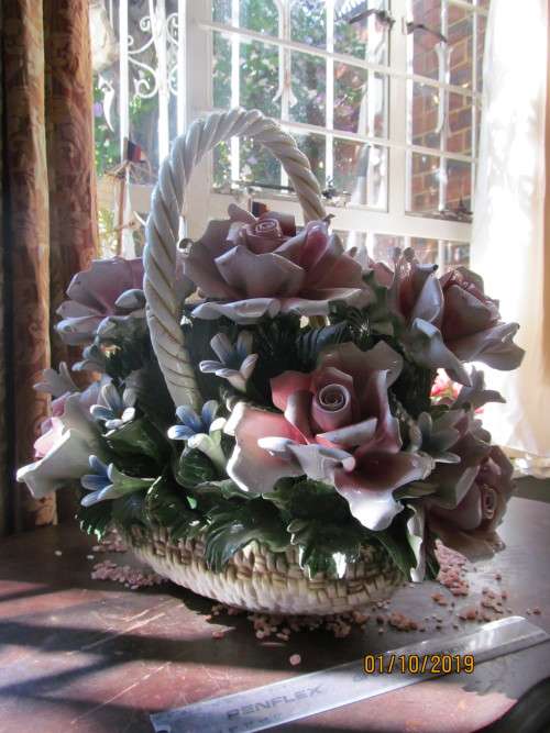 CAPODIMONTE!! Giant Flower Basket Centerpiece by Capodimonte Mid 20c