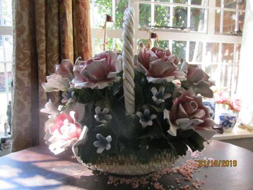 CAPODIMONTE!! Giant Flower Basket Centerpiece by Capodimonte Mid 20c