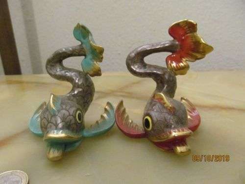 HEREND HUNGARY !! Vintage 1940-1960 Lot of 2 Rare Herend Hungary Collectable Porcelain Koi Figurines