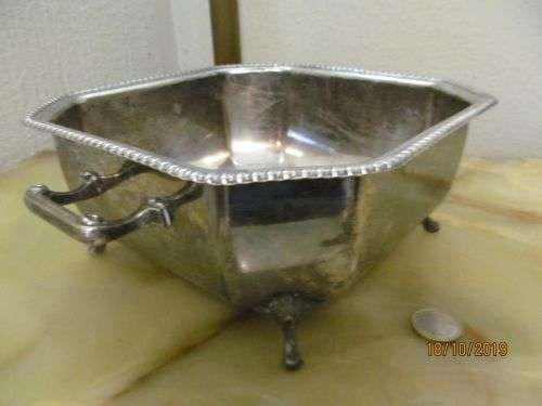 CONTINENTAL !! Vintage 1920-1950 Silver Plated Footed Octagon Shaped Display Bowl with Handles