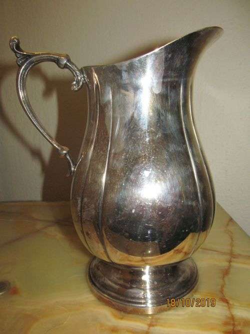 LOUIS PLATE !! Vintage Silver Plate on Brass Jug / Pitcher - Graduated Trumpet Stand - Fluted