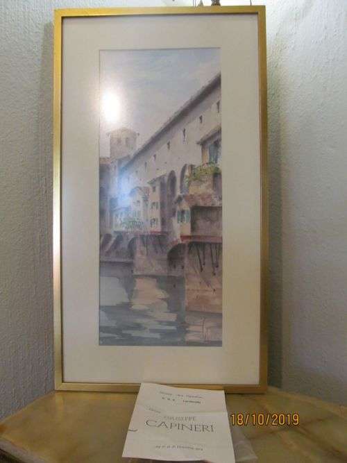 GIUSEPPE CAPINERI !! Framed Vintage 1975 Watercolor Painting -Italian Townscape -Signed