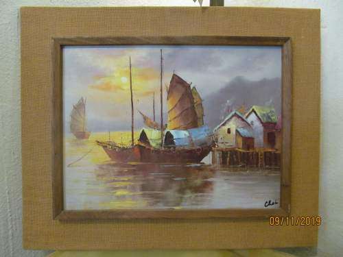 CHOI !! Framed Vintage Oil on Board Painting - Landscape/Waterscape Art - Signed