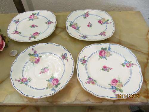 GRINDLEY !! Vintage 1936-1954 Lot of 4 Grindley Porcelain Tea Plates & Saucer - Devonshire Rose