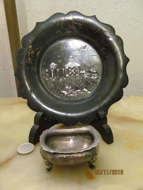 REGIS PLATE !! Vintage 1930-1940's William Suckling Silver Plated Open Salt /Mustard & MOP Dish