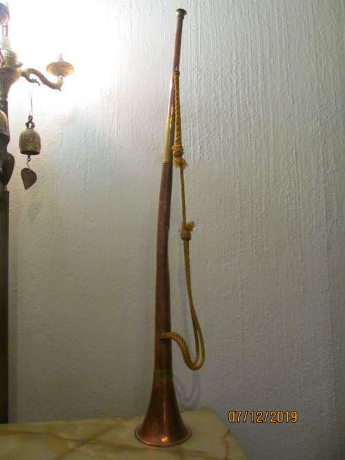 COPPER n BRASS !! Rare Antique 82.5cm Long Copper & Brass Horse Racing Bugle/Fox Hunt Horn