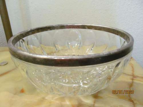 DISPLAY !! Vintage Italian Glass Display Bowl with Silver Plated Rim Collar