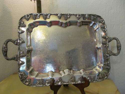 LEHMAN BROTHERS !! Rare Vintage American Silver Plated Lehman Brothers Serving Tray - Grape Embossed