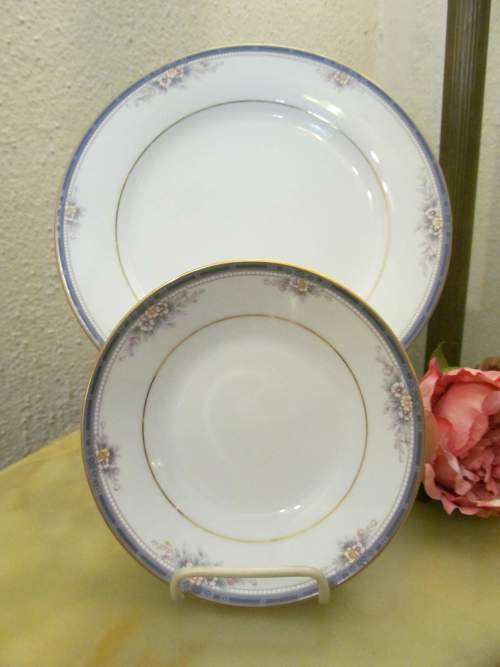 DESSERT 2 !! Vintage 1980's Lot/Set of Noritake Legendary Fine Porcelain Salad Plate & Dessert Bowl