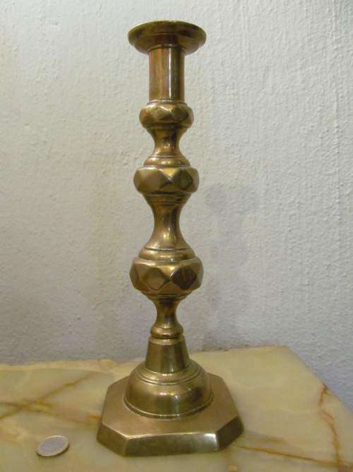 BRASS EPIC !! Antique Late 1800's Solid Brass Victorian Candlestick - Queen of Diamonds Design