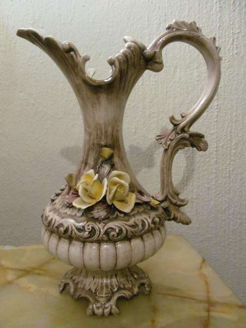 HOME ACCENT !! Tall Vintage 1920-1950's Ceramic Capodimonte Style Italian Decorative Ewer