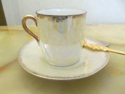 ROXY 2 !! Vintage 1940's Roxy China Fine Porcelain Cream Luster Ware Coffee Duo