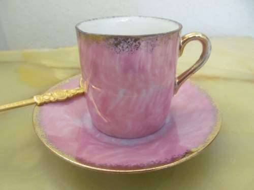 ROXY 3 !! Vintage 1940's Roxy China Fine Porcelain Rose Pink Luster Ware Coffee Duo