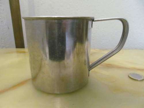 MACHINED !! Vintage 1980's Stainless Steel Drinking Mug with Rolled Rim & Handle