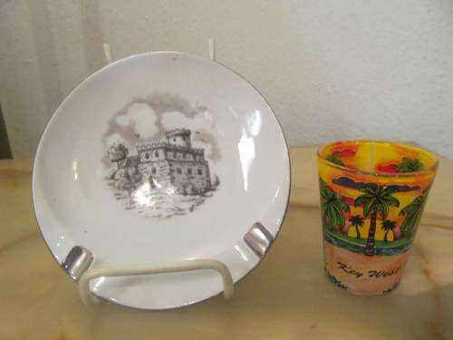 KEY WEST/IRABIA !! Vintage Lot of Unique Key West Shot Glass & Porcelain Irabia Ashtray