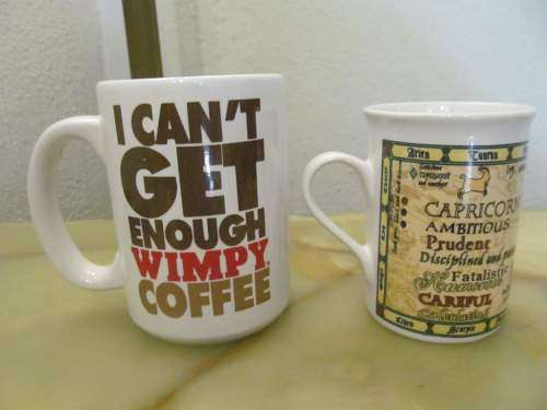 MUGS !! Lot of Two Different Contemporary Coffee/Beverage Cups - Capricorn & Wimpy