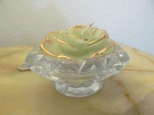 CANDLE + !! Vintage Lot of Molded Glass Candle Holder & Rose Scented Candle