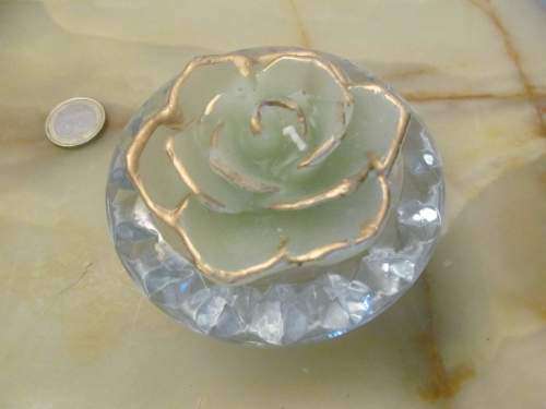 CANDLE + !! Vintage Lot of Molded Glass Candle Holder & Rose Scented Candle
