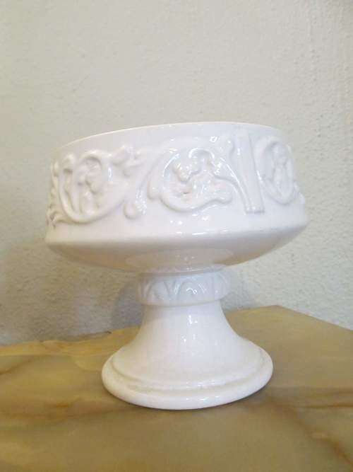 EMBOSSED 2 !! Vintage Ceramic Tazza Stand/Presentation/Floral Bowl with Raised Detail Scroll Detail