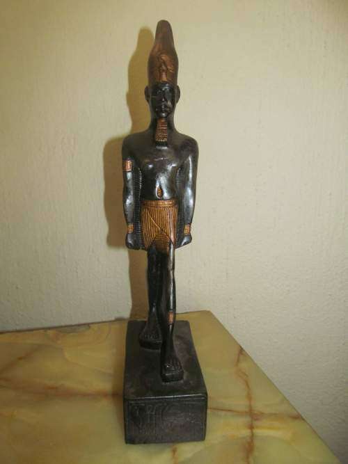 AKHENATEN !! Tall Hand Carved Vintage Polished & Painted Resin Akhenaten Figurine
