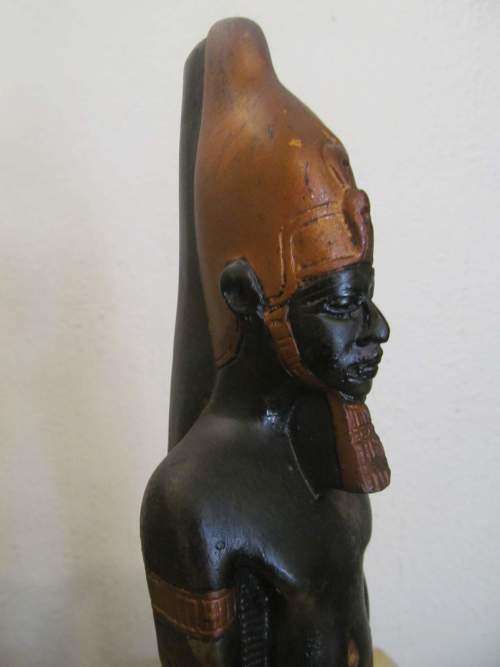 AKHENATEN !! Tall Hand Carved Vintage Polished & Painted Resin Akhenaten Figurine