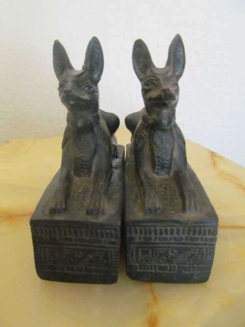 ANUBIS/ANPU !! Vintage Lot of Two Carved Polished Resin Jackal/Anubis Figurines