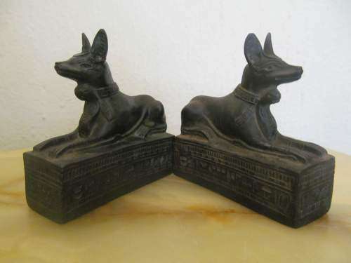 ANUBIS/ANPU !! Vintage Lot of Two Carved Polished Resin Jackal/Anubis Figurines