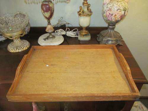 WOOD TRAY !! Large Vintage Rectangular Shaped Wood Serving Tray with Handles
