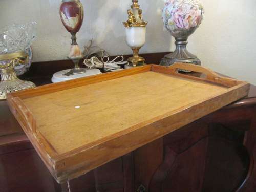 WOOD TRAY !! Large Vintage Rectangular Shaped Wood Serving Tray with Handles