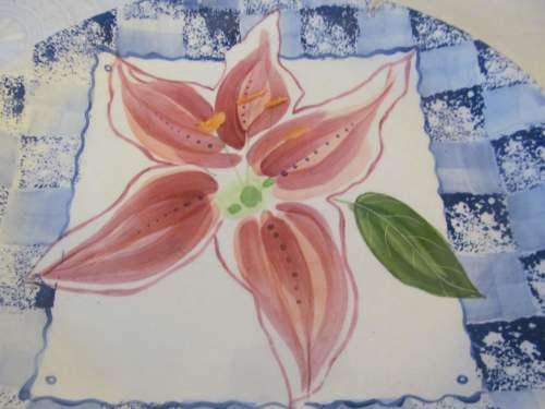BELLADONNA LILY !! Vintage Underglaze Hand Painted Studio Art Ceramic Oval Platter - Signed
