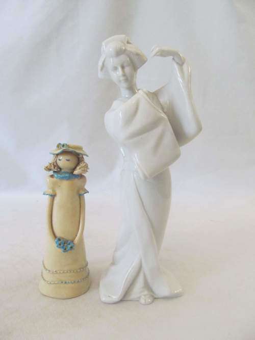 FIGURINES !! Vintage Lot of Japanese Fine Porcelain Geisha Figurine and One Other