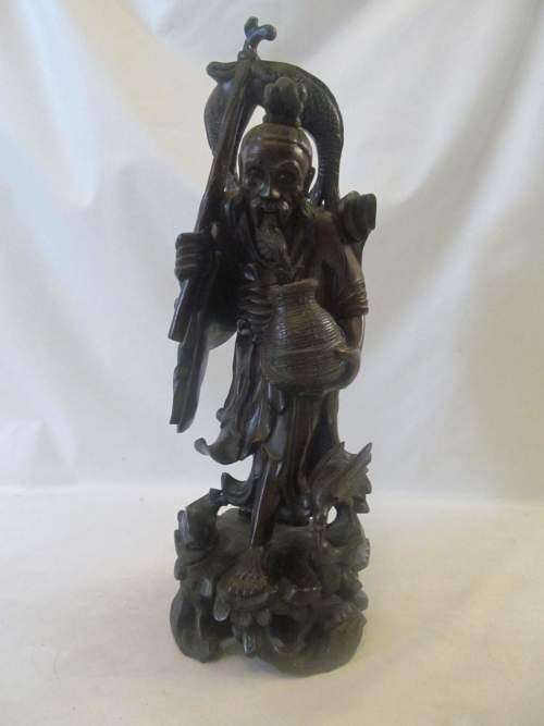 HAND CARVED !! Large Rare Antique Finely Carved (Cherry or Hard) Polished Japanese Figurine
