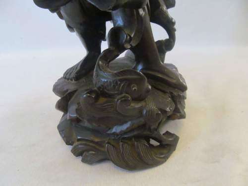 HAND CARVED !! Large Rare Antique Finely Carved (Cherry or Hard) Polished Japanese Figurine