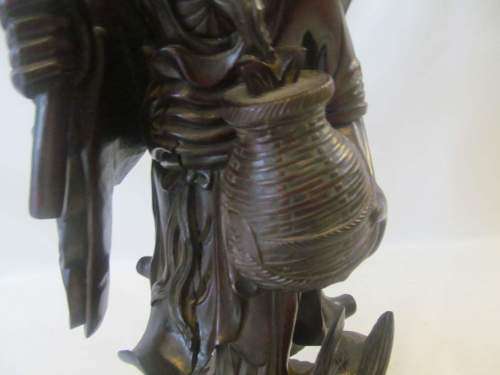 HAND CARVED !! Large Rare Antique Finely Carved (Cherry or Hard) Polished Japanese Figurine
