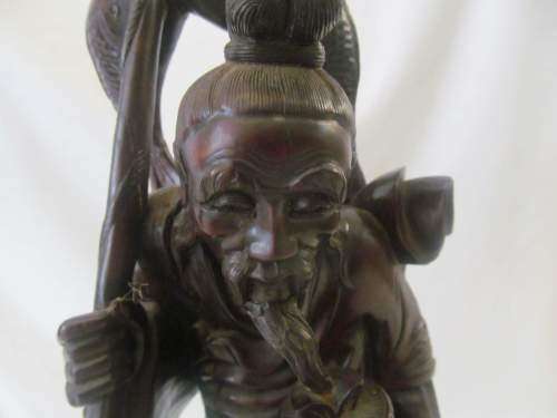 HAND CARVED !! Large Rare Antique Finely Carved (Cherry or Hard) Polished Japanese Figurine