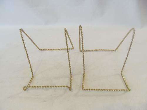 ROPE TWIST 2 !! Vintage Lot/Pair of Brass Stranded Twist Metal Picture Frame/Plate Stands