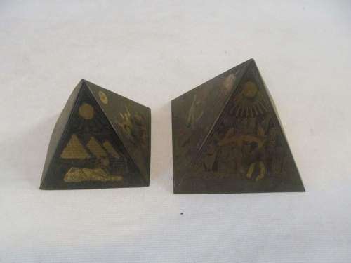 PYRAMIDS !! Vintage Lot of Two Graduating Composite Pyramid Ornaments - Brass Decorated
