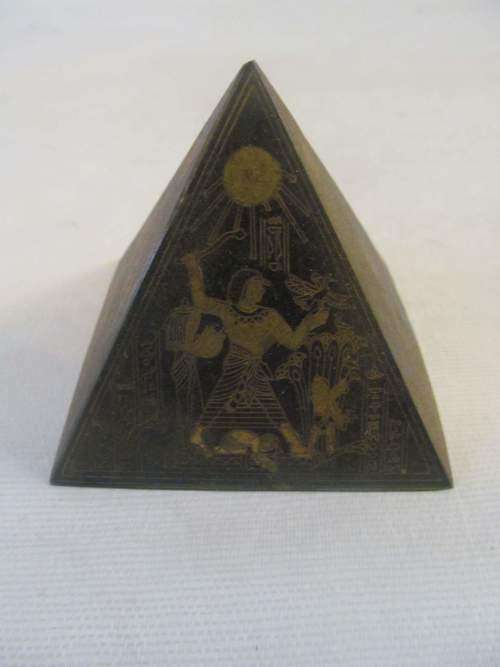 PYRAMIDS !! Vintage Lot of Two Graduating Composite Pyramid Ornaments - Brass Decorated