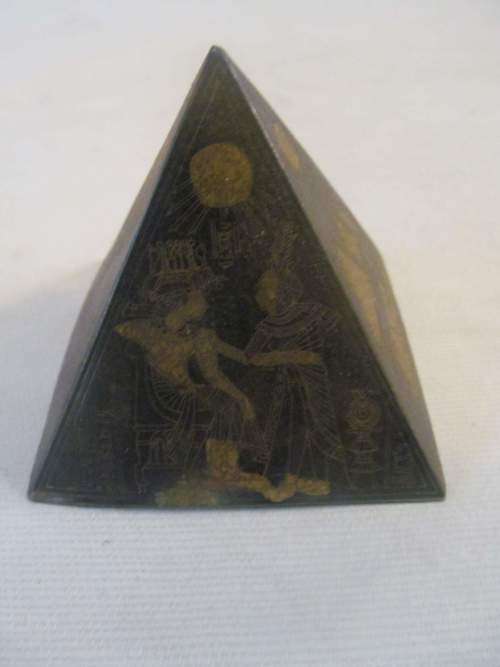 PYRAMIDS !! Vintage Lot of Two Graduating Composite Pyramid Ornaments - Brass Decorated