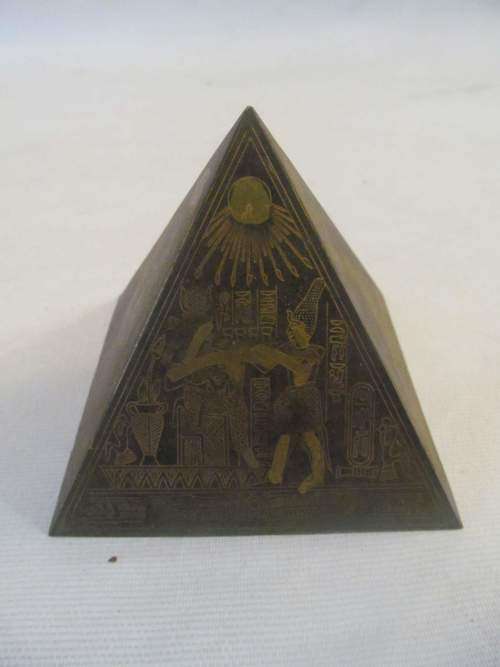 PYRAMIDS !! Vintage Lot of Two Graduating Composite Pyramid Ornaments - Brass Decorated