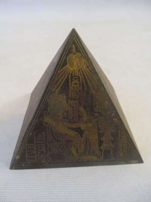 PYRAMIDS !! Vintage Lot of Two Graduating Composite Pyramid Ornaments - Brass Decorated