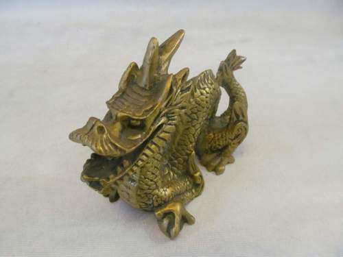 GOLDEN DRAGON !! Vintage Chinese Gold Painted Resin Dragon Figurine