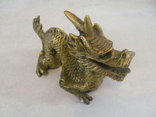 GOLDEN DRAGON !! Vintage Chinese Gold Painted Resin Dragon Figurine