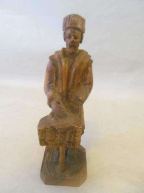 FIGURINES !! Vintage Lot of 3 Stone & Wood Figurines + 1 Ceramic Figurine Salt Shaker