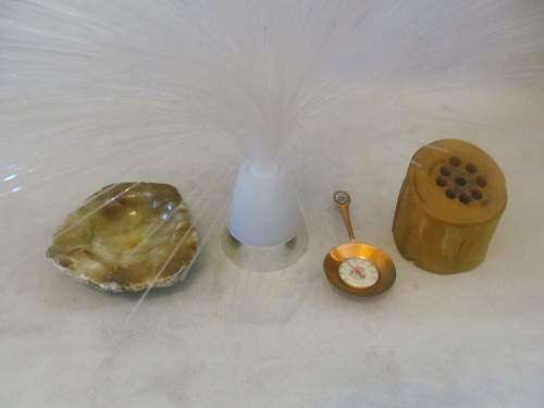 ORNAMENTS !! Vintage Lot of Fibre Optic Light, Copper Barometer, Pen Stand & Onyx Ashtray